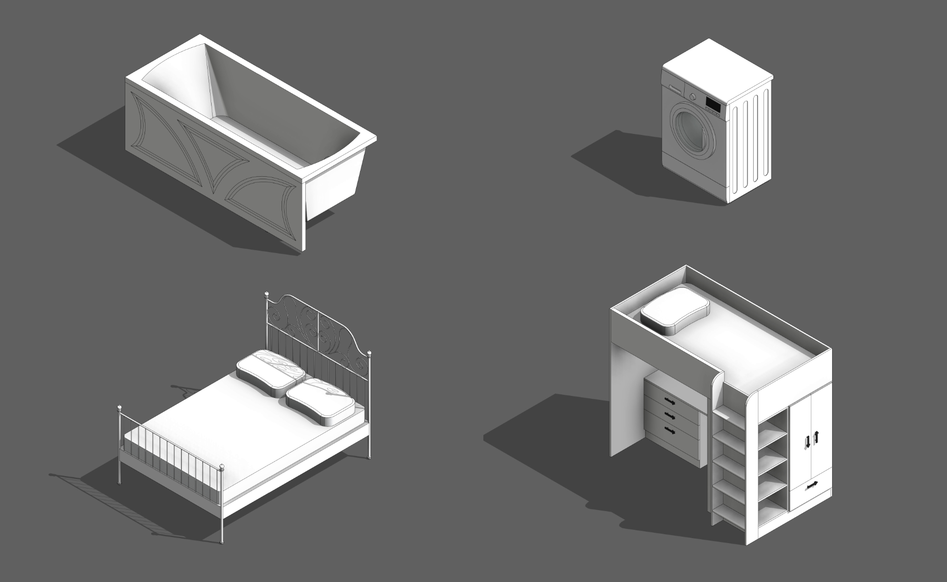 Модель двухэтажного дома + семейства Revit 3D-2