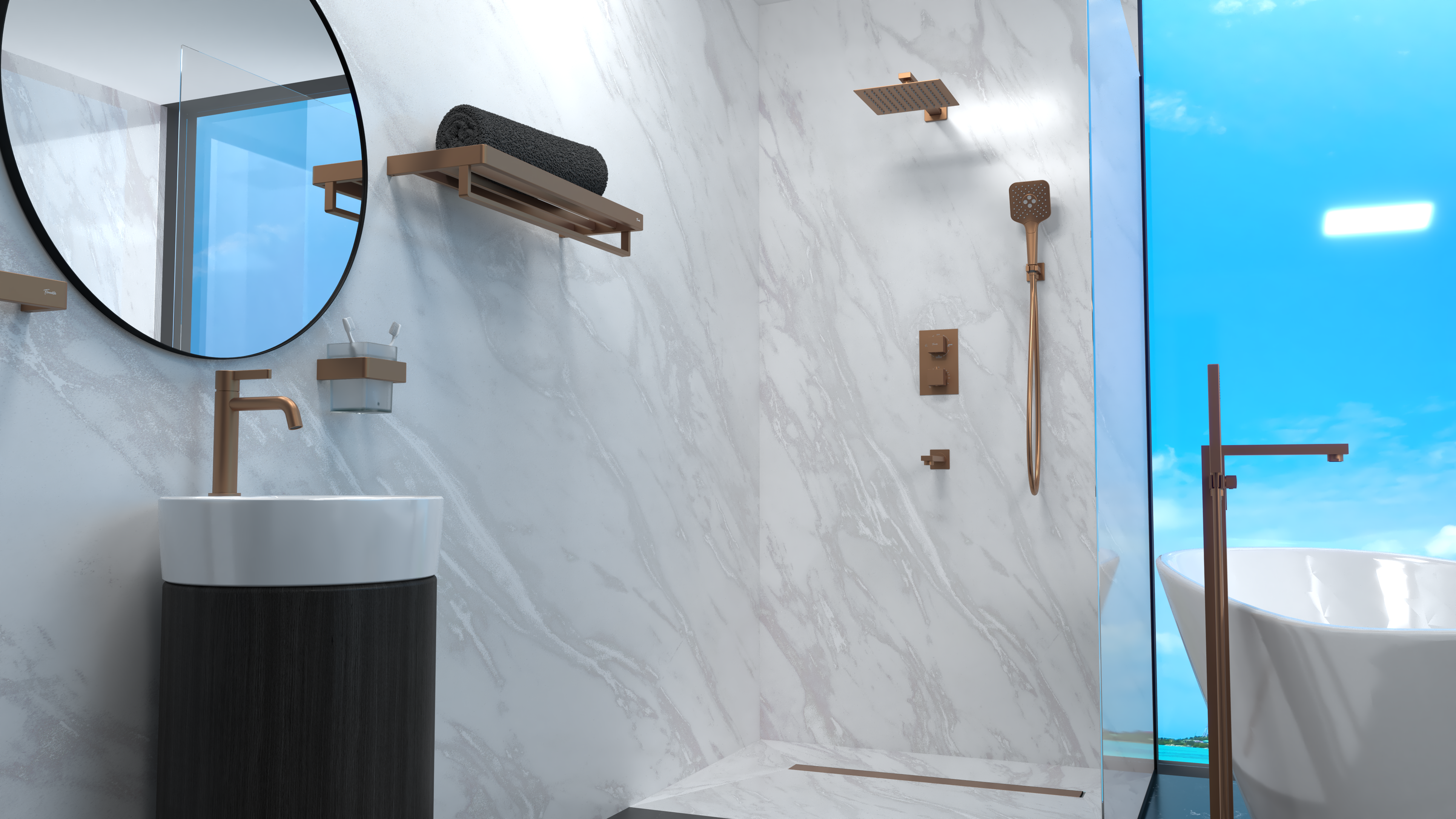 Bathroom renderings copper and black faucets-6