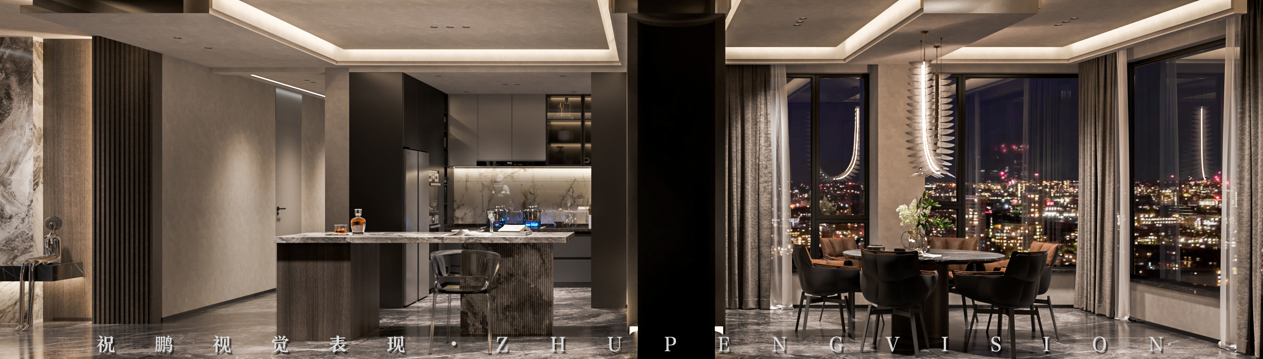 大平层家装效果图丨武汉祝鹏视觉表现-6