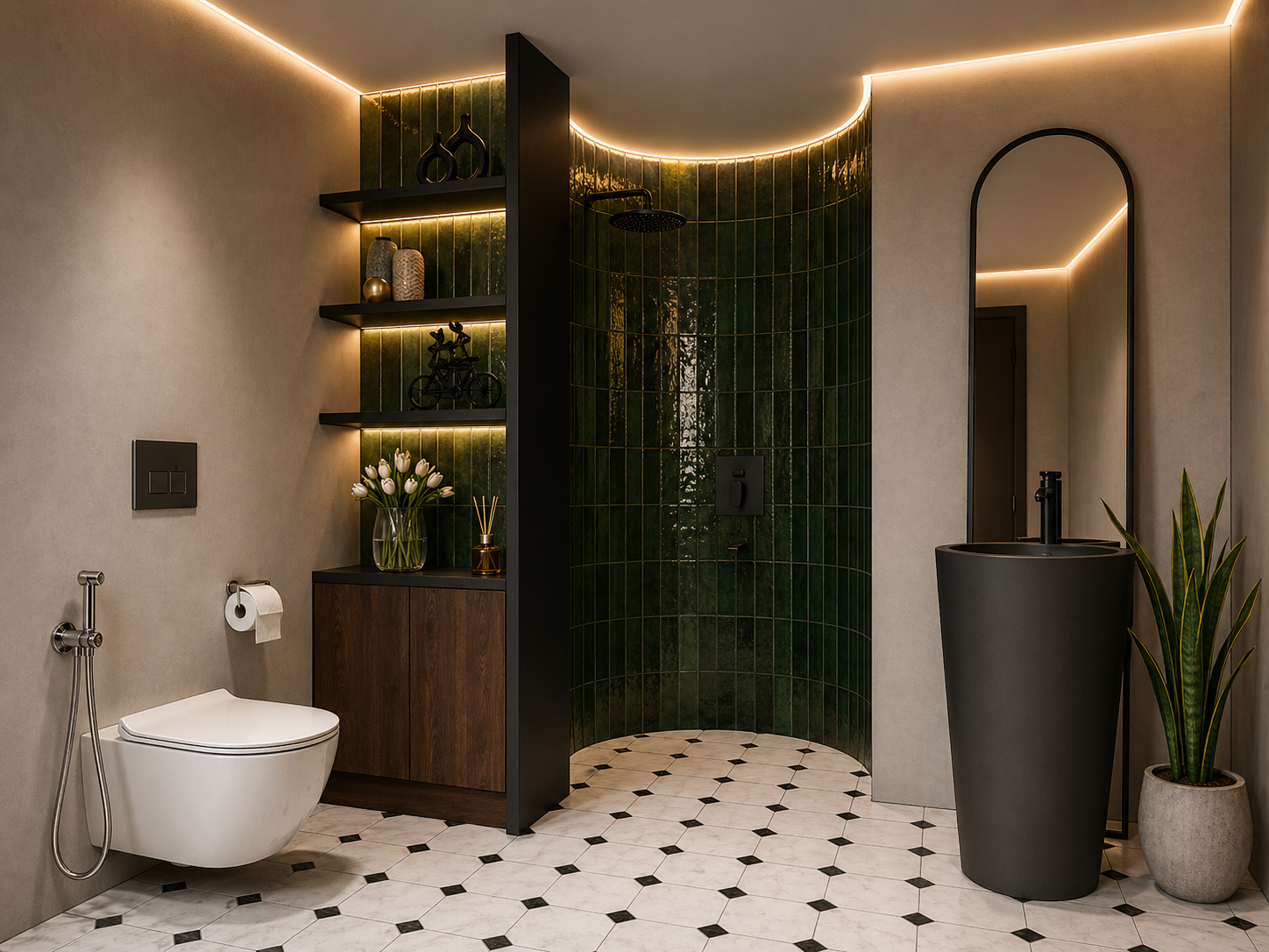 Emerald Oasis - A bold botanical bathroom design-4