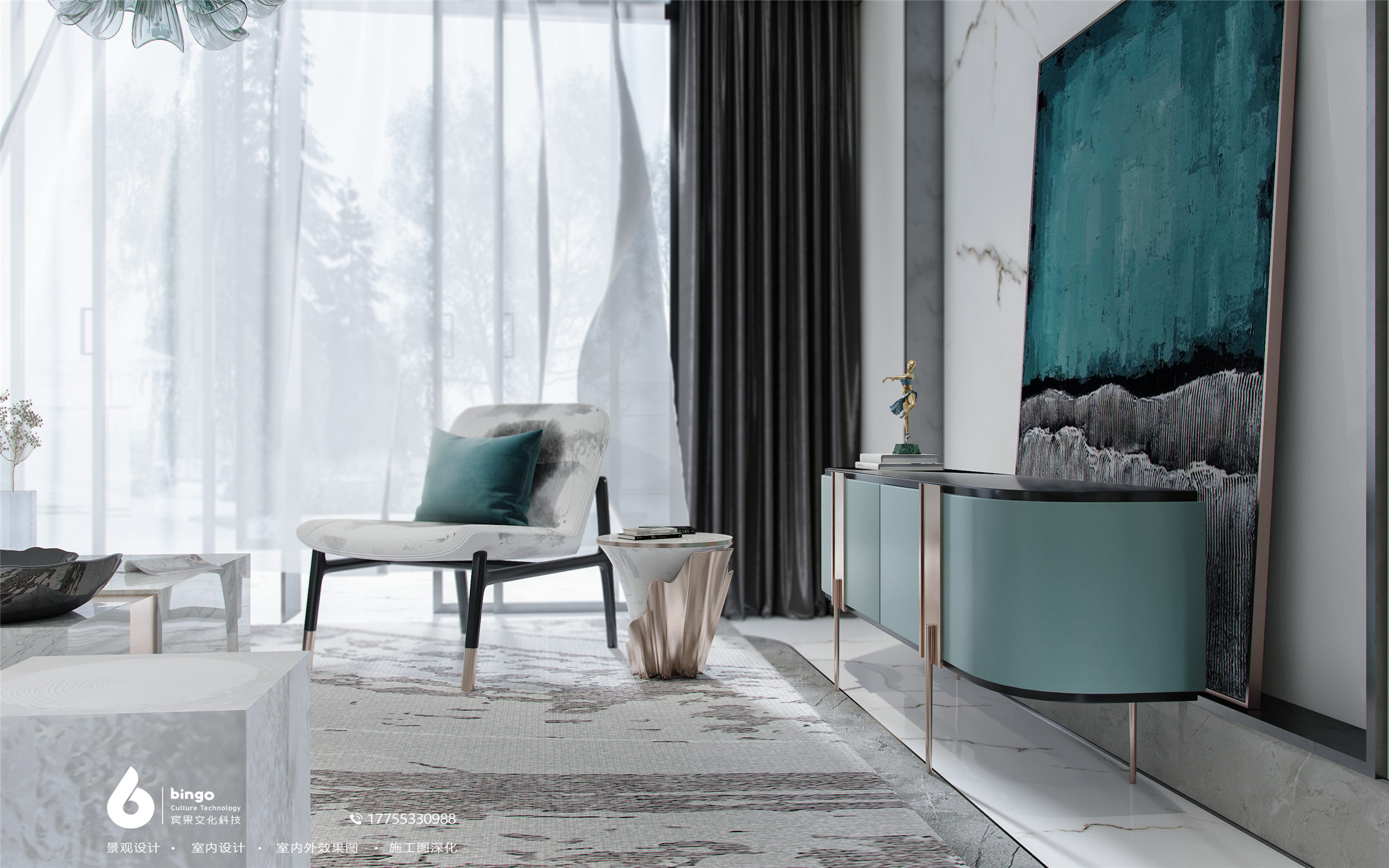 西安现代轻奢别墅设计 | 轻奢风格与金属材质的完美融合-11