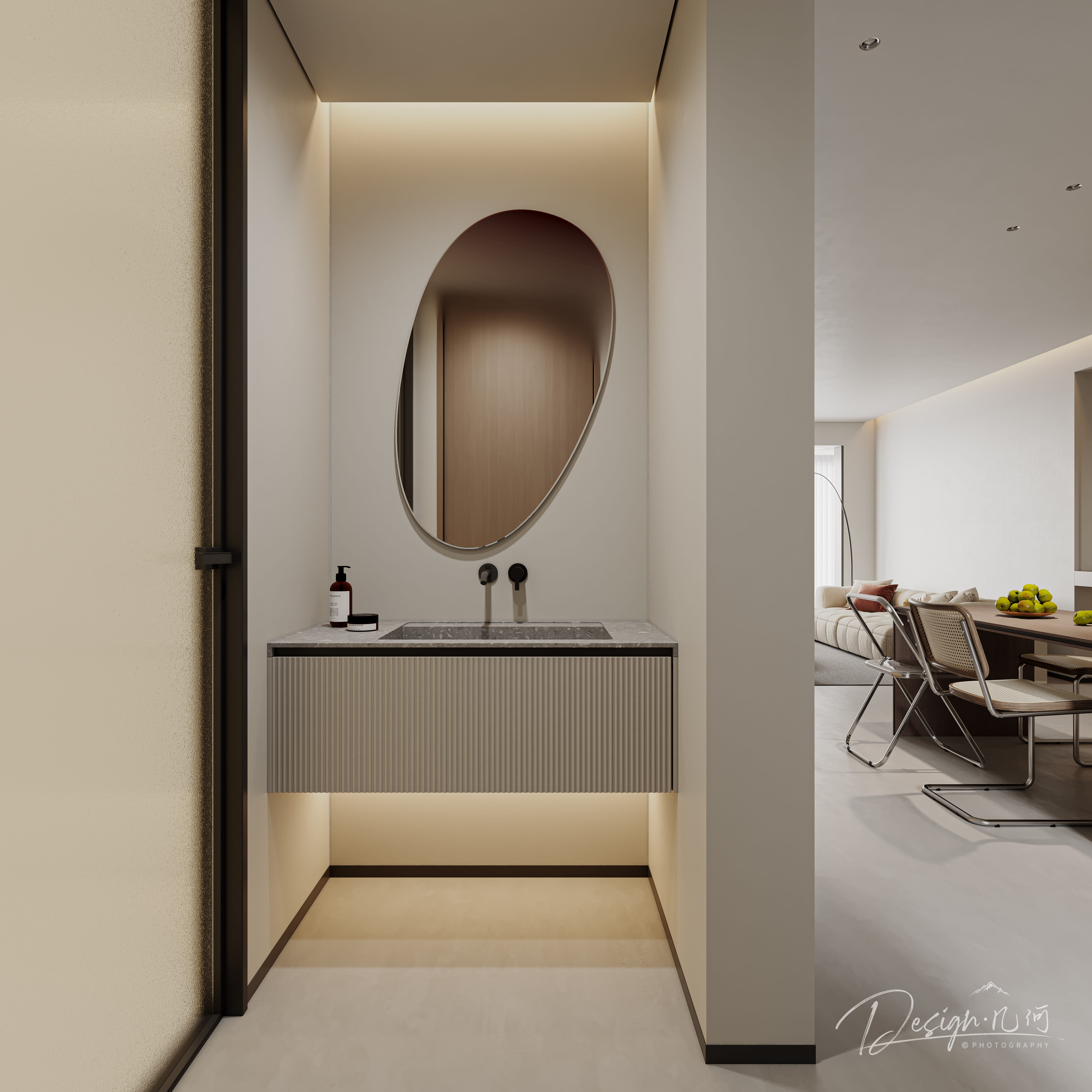 几何空间视觉表现 | 华润华府现代奶油风客餐厅-6