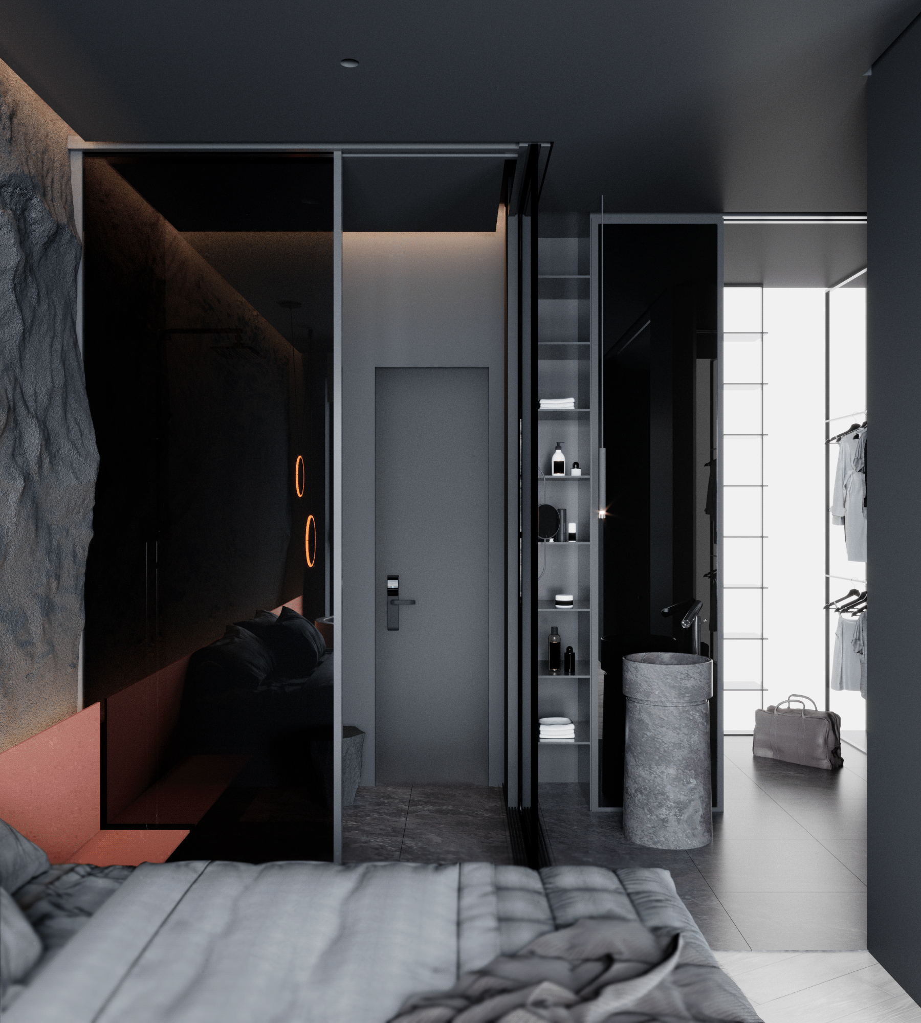 89㎡高级黑色系公寓设计 这也太酷了吧-15