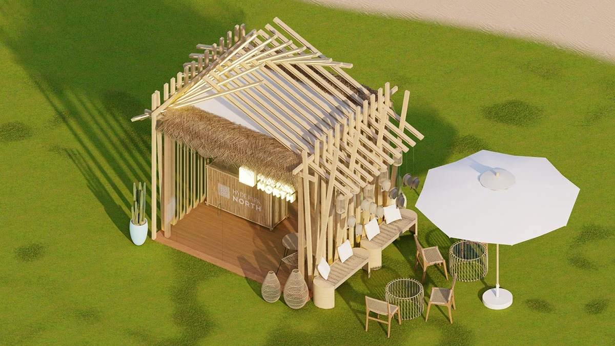 海边草屋美陈  超有氛围的户外露营网红打卡地展陈设计-2