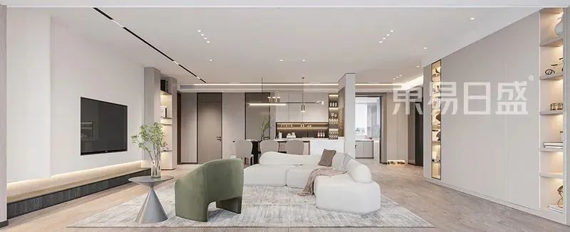 155㎡现代黑白灰简约风复式，客餐厨一体改出通透大视野-90