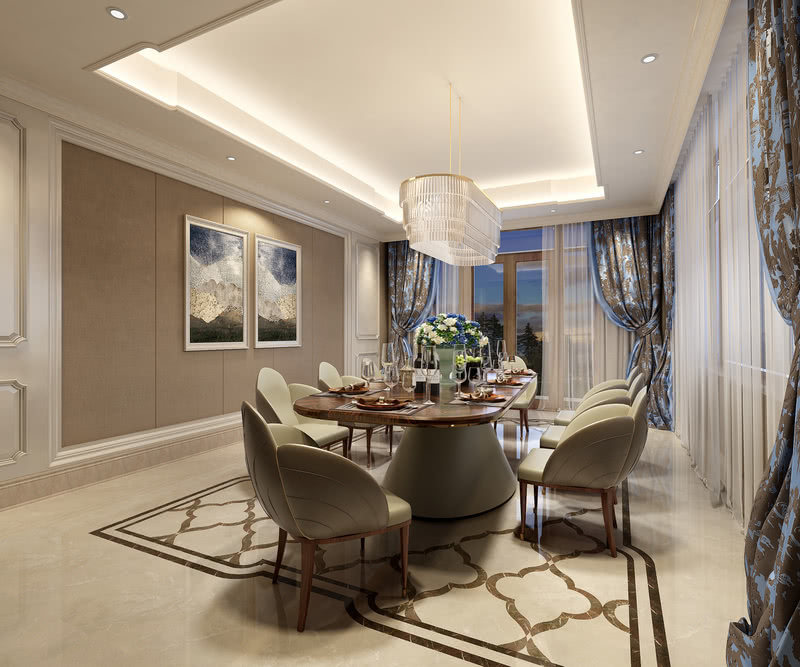 上海汤臣高尔夫别墅新中式简约美式设计-7