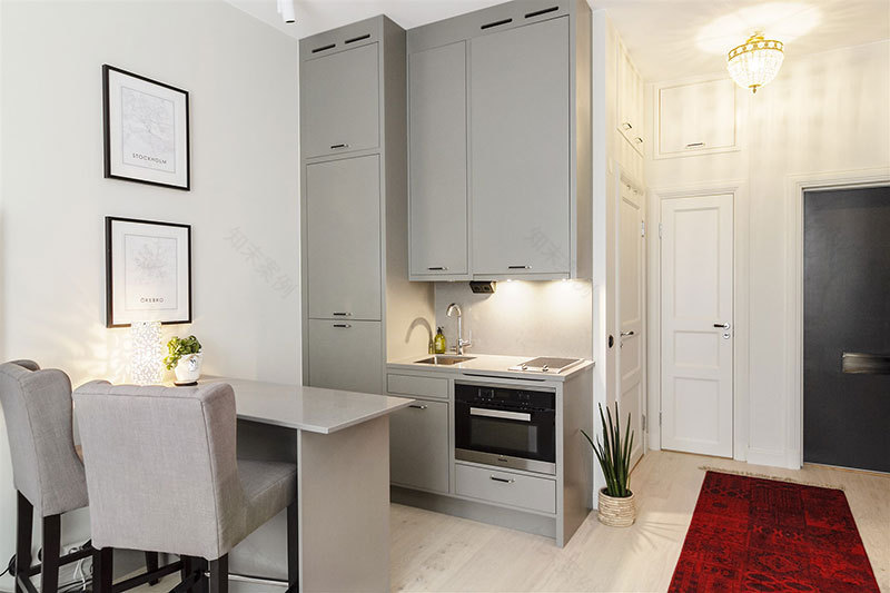瑞典 29 平米微型公寓 | 酒店式布局,厨房岛台多功能设计-9