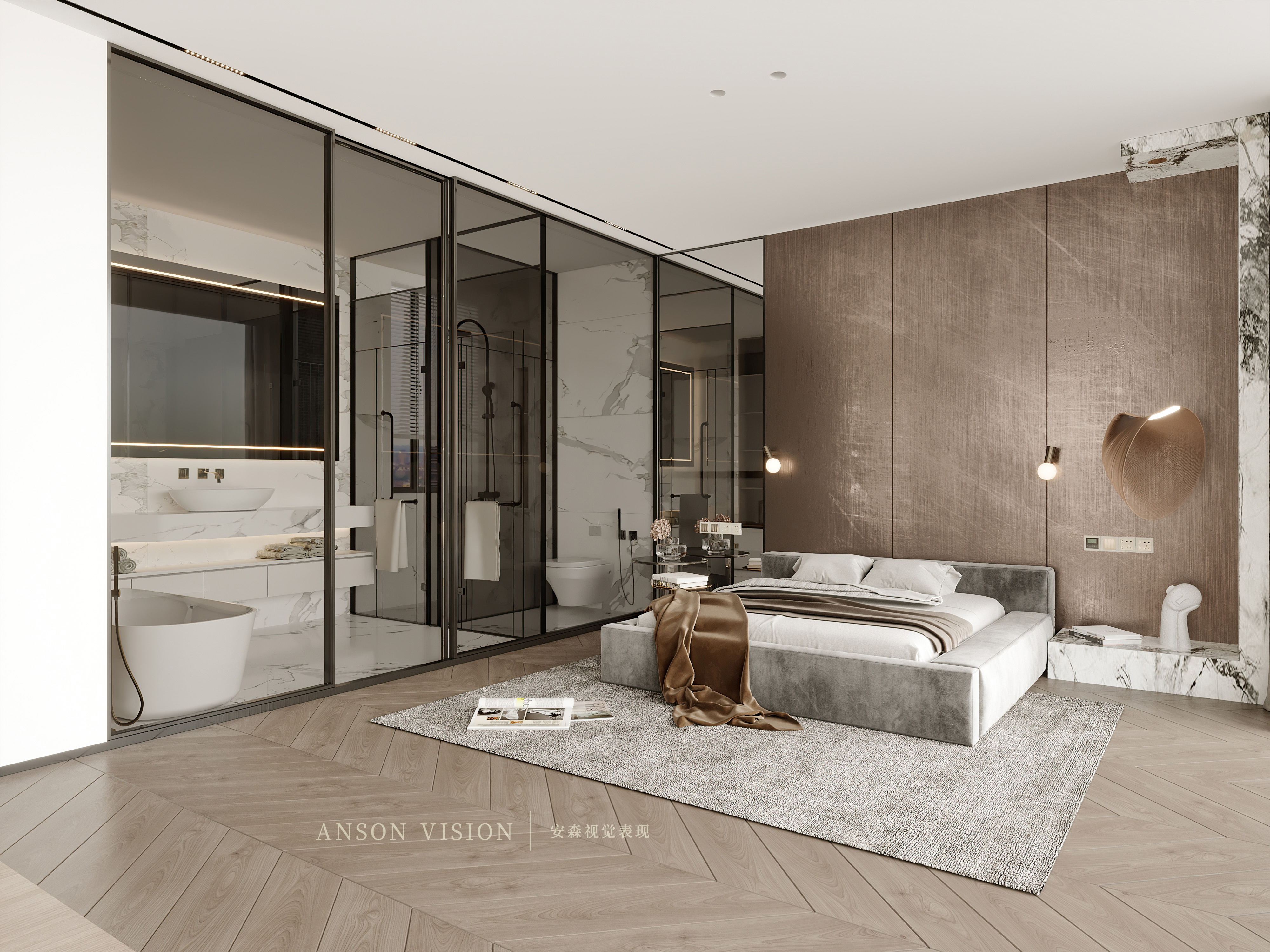 黑暗风现代客餐厅卧室设计案例丨Ansonvision·蒙头睡-25