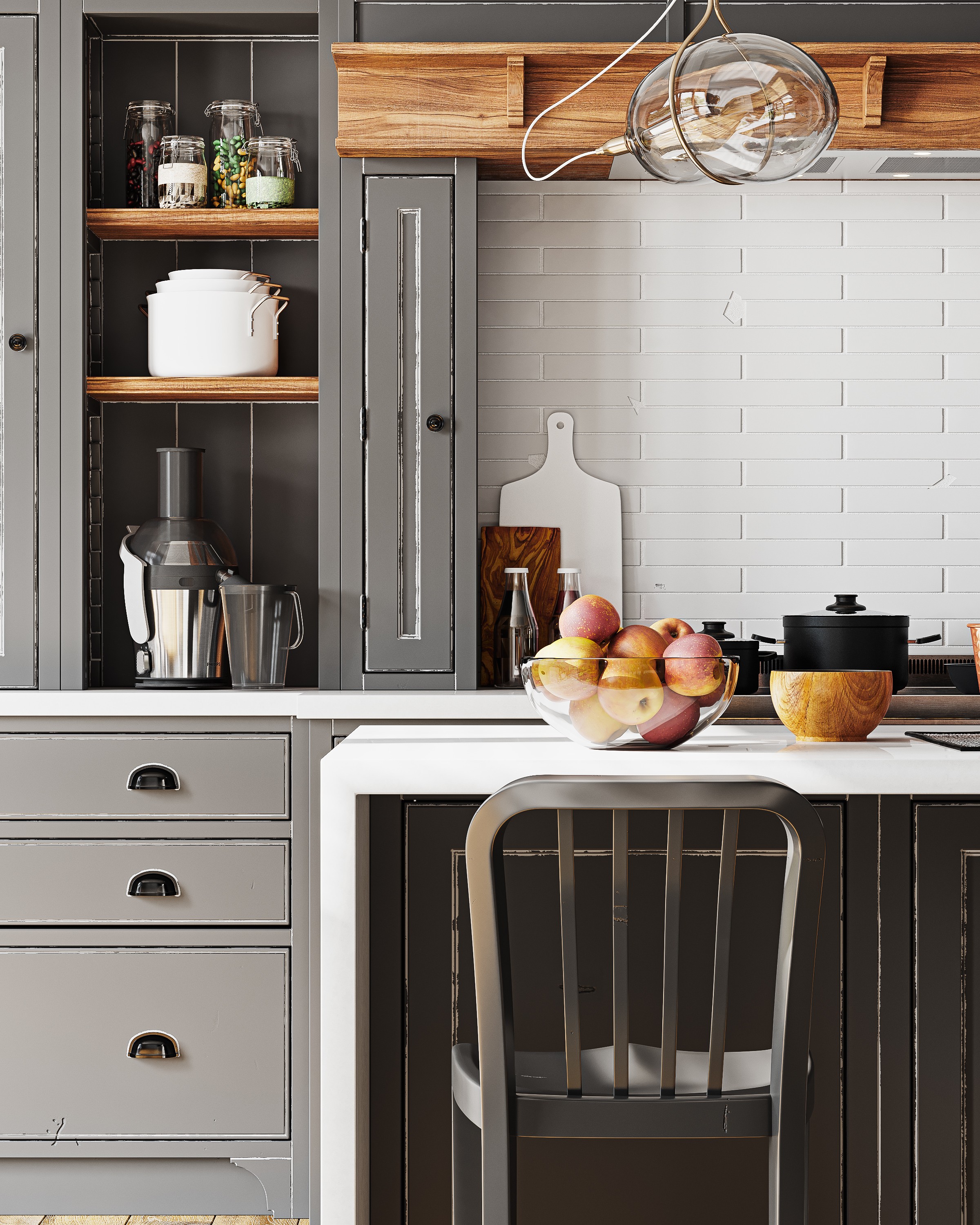 现代居家客餐场景渲染作品-2