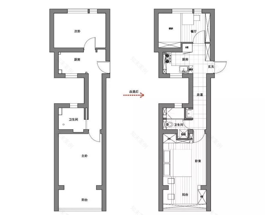 上海 40 平米老公房“条头糕”式改造,走道变身为多功能空间-6