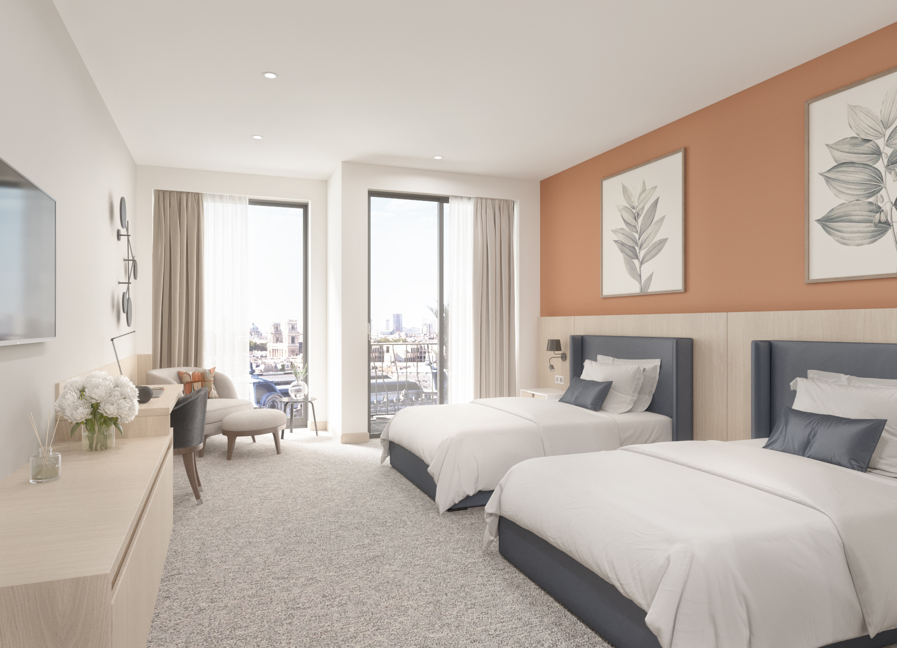 Hotel Room Interior Design. Twin rooms.-0