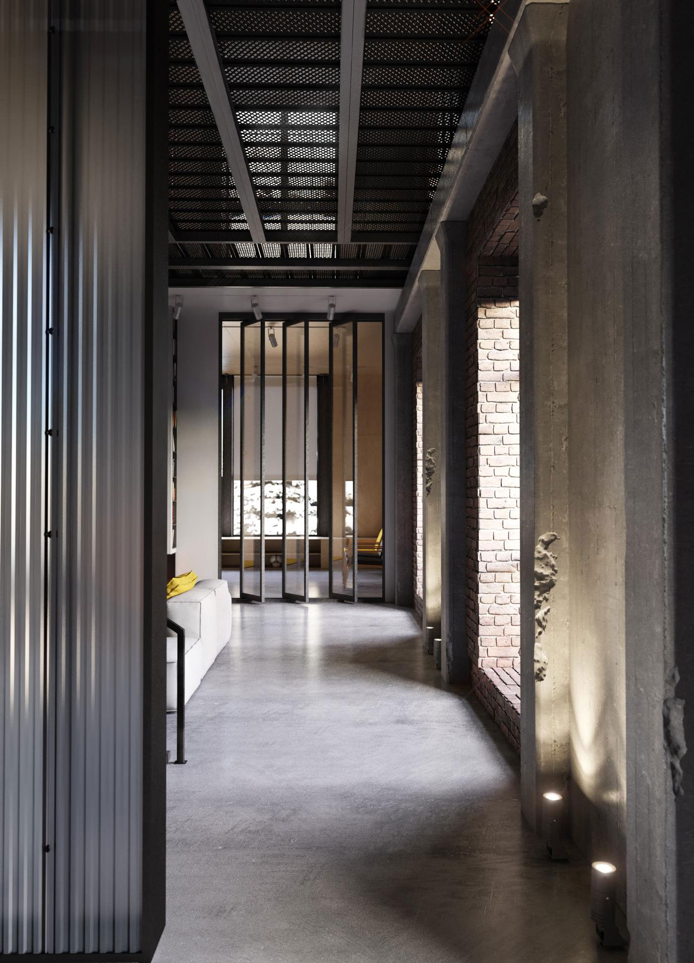 基辅工业风公寓设计，砖墙与现代元素完美融合-8