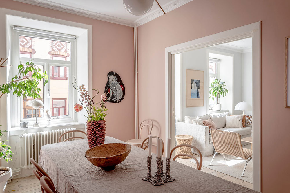 瑞典 84 平米粉色餐厅公寓设计-7