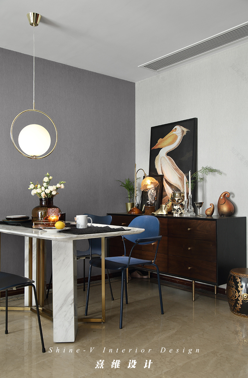 《构色》南京升龙天汇 90 平米三室两厅精装房改造,深蓝金色的复古典雅空间-30