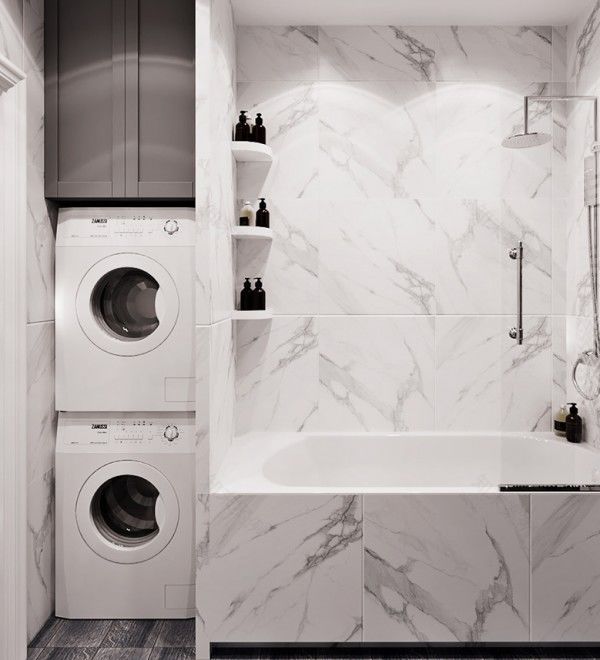 5㎡卫生间高级设计方案 | 洗衣机巧妙融入洗漱台与收纳柜-57