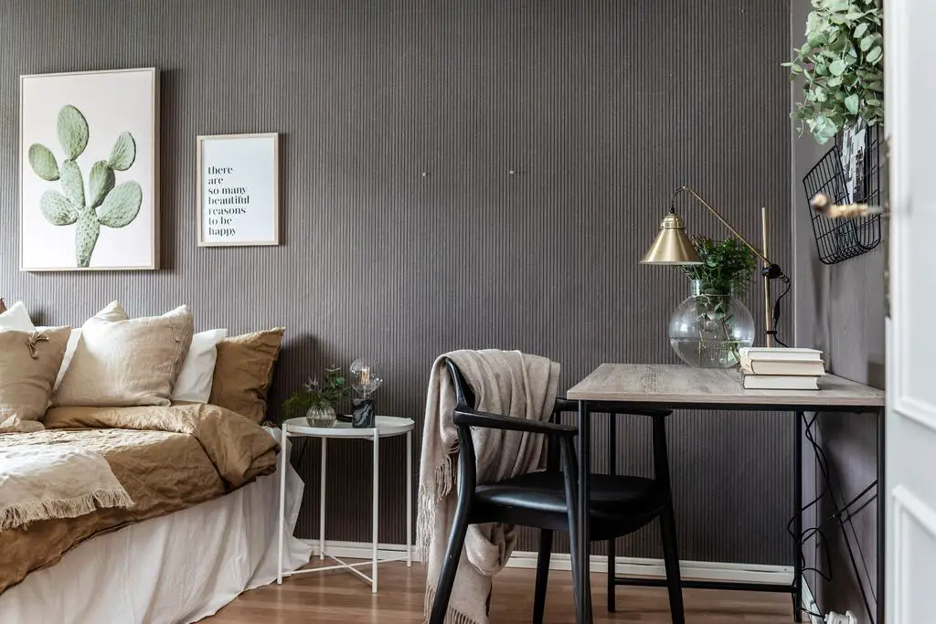 黑白经典公寓设计，墙纸打造个性空间-7