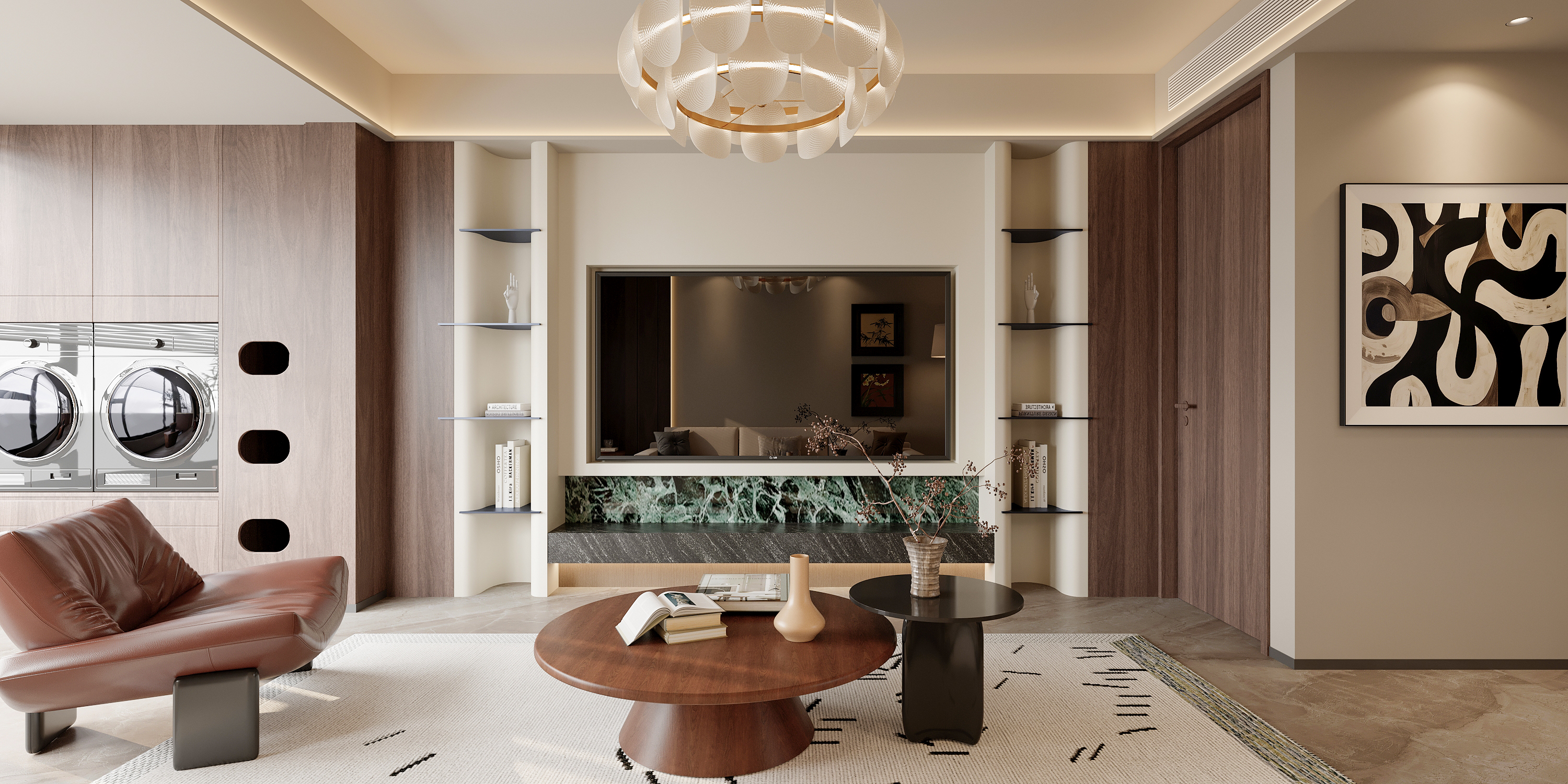 轻奢风现代风格客餐厅卧室效果图表现-2