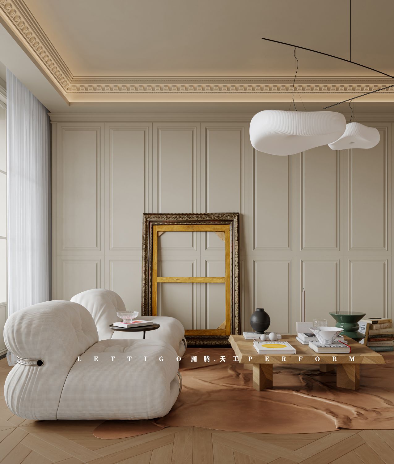 微微的复古气息增添了轻法式客厅的松弛感-5