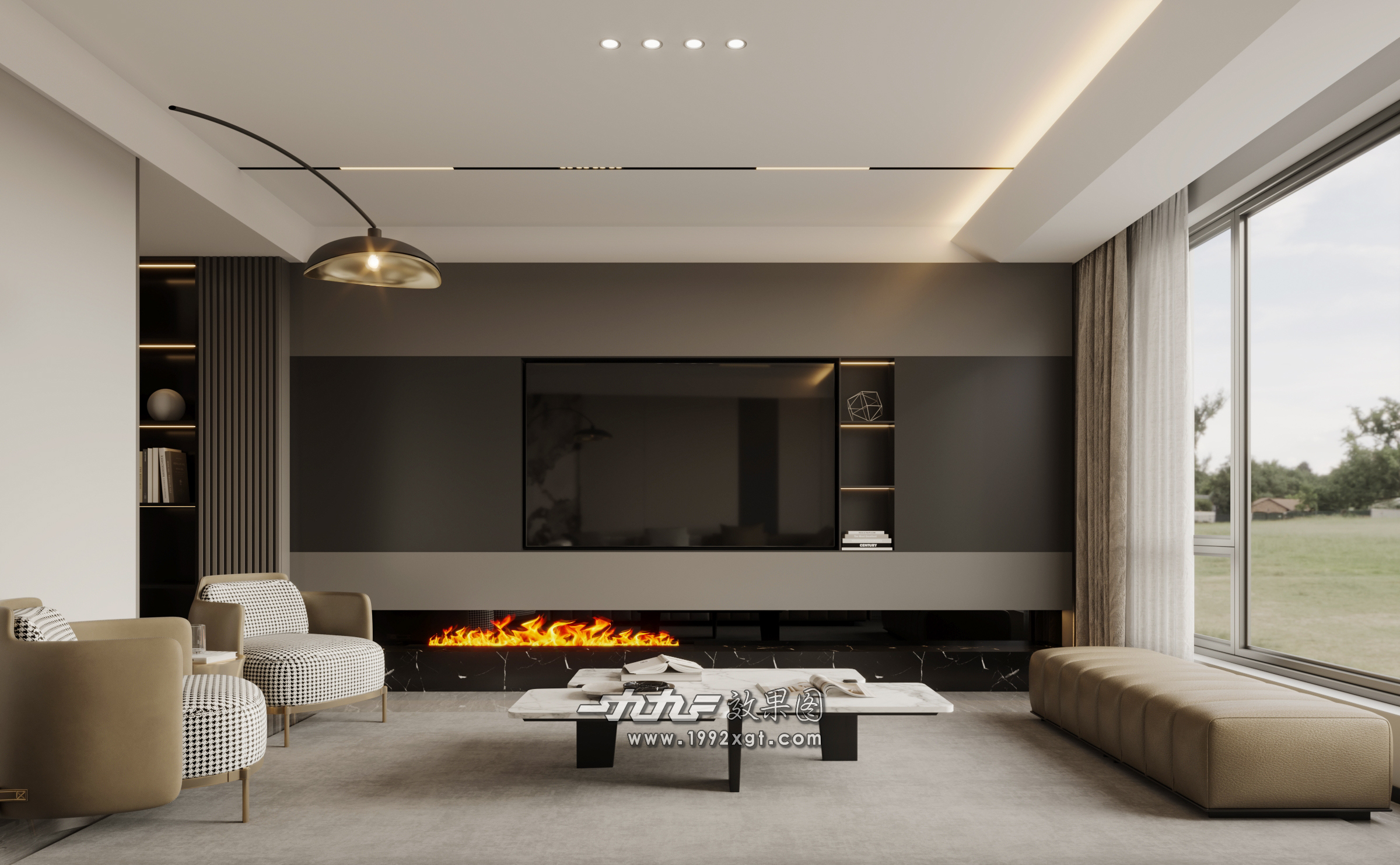 现代简约客厅，暖火炉旁惬意生活-0