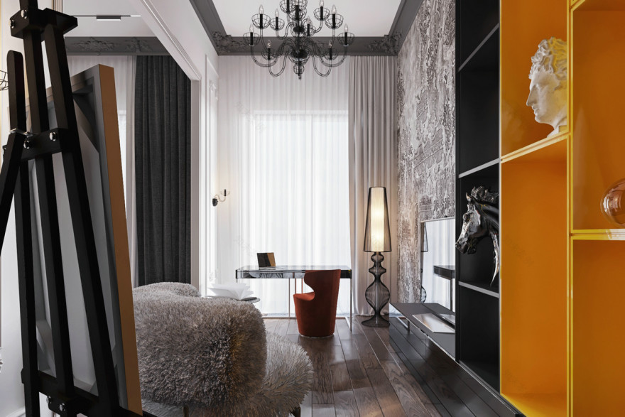 莫斯科高级灰橙色空间设计-55