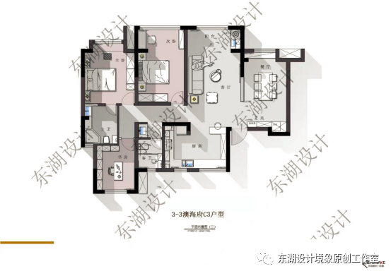 黄州澳海府 C3 户型现代轻奢风格家居设计丨东湖设计境象原创工作室-6