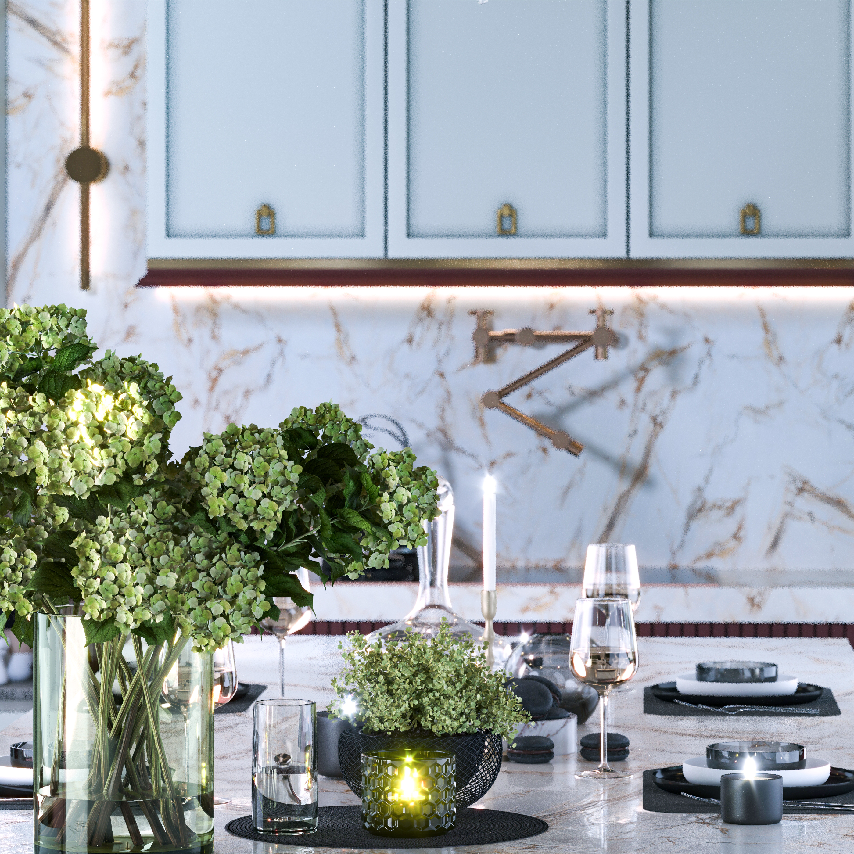 “Red & Grey Neoclassic Kitchen Design”-6