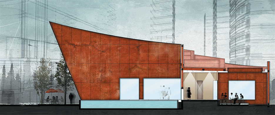 考顿钢墙屏张左右的新月状办公楼-12