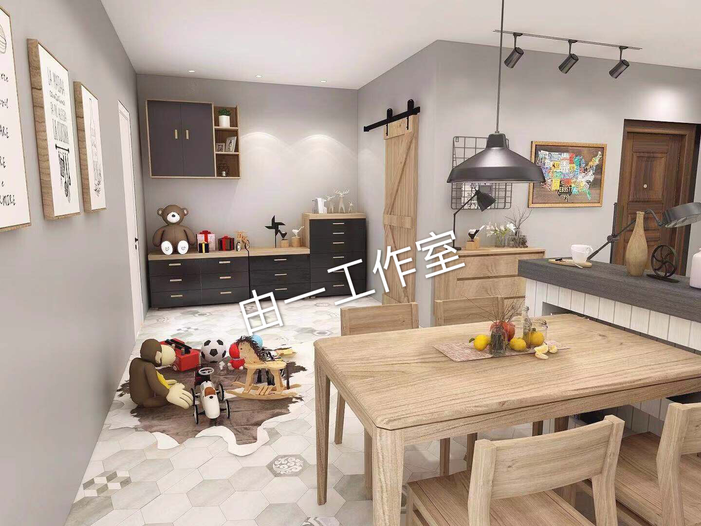 客厅阳台隔而不断，110平小户型北欧风客餐厅改造-9