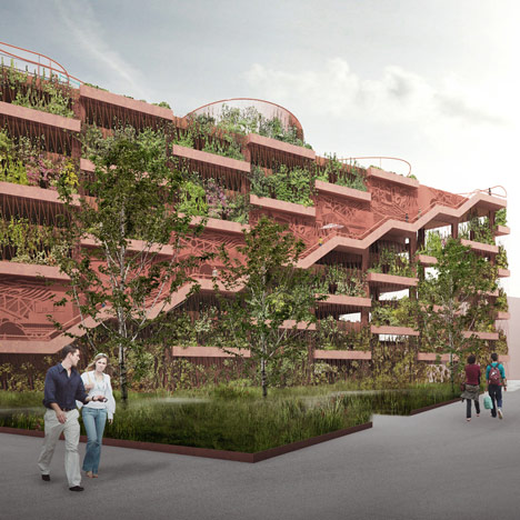 Car park by JAJA Architects features a planted facade and rooftop park-0
