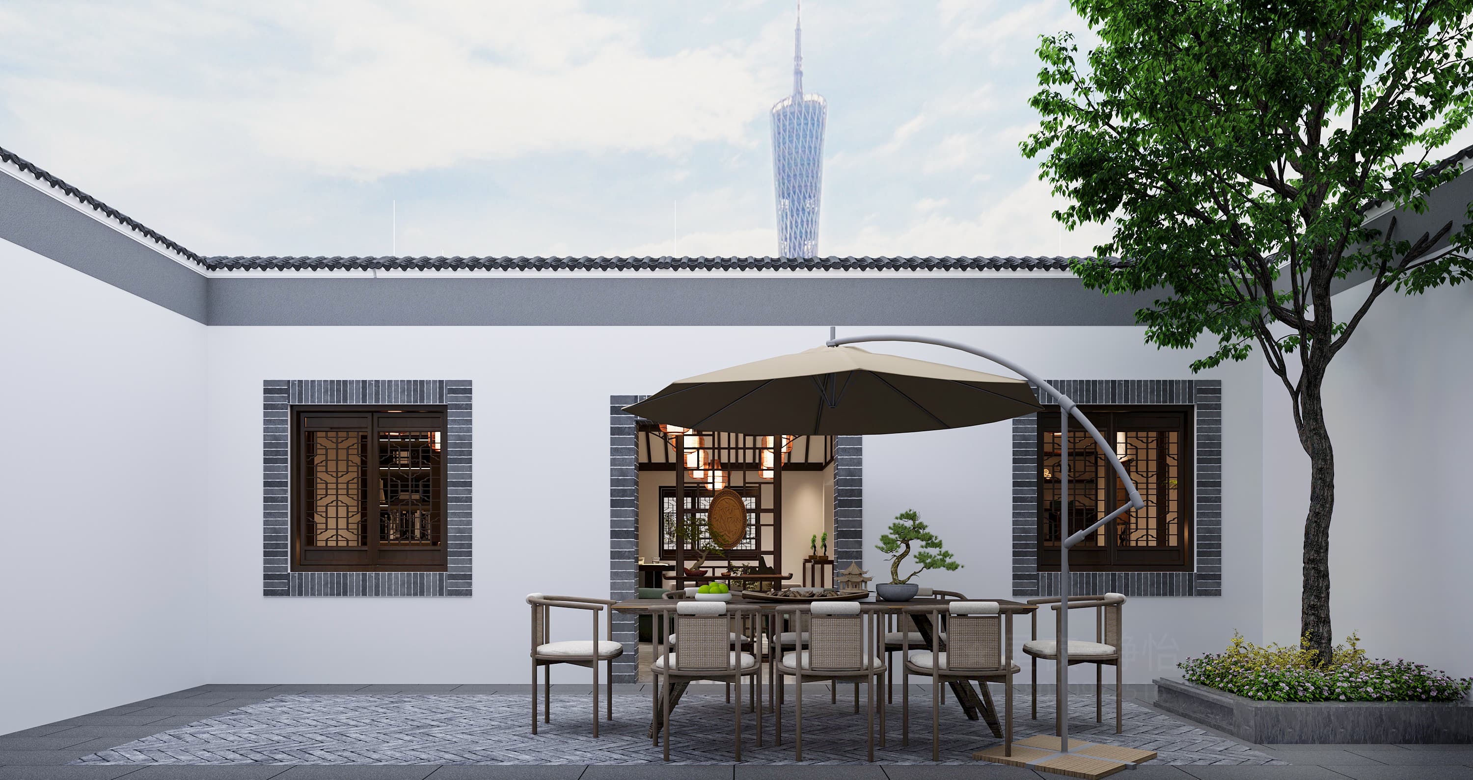 中式办公室+庭院效果案例-8