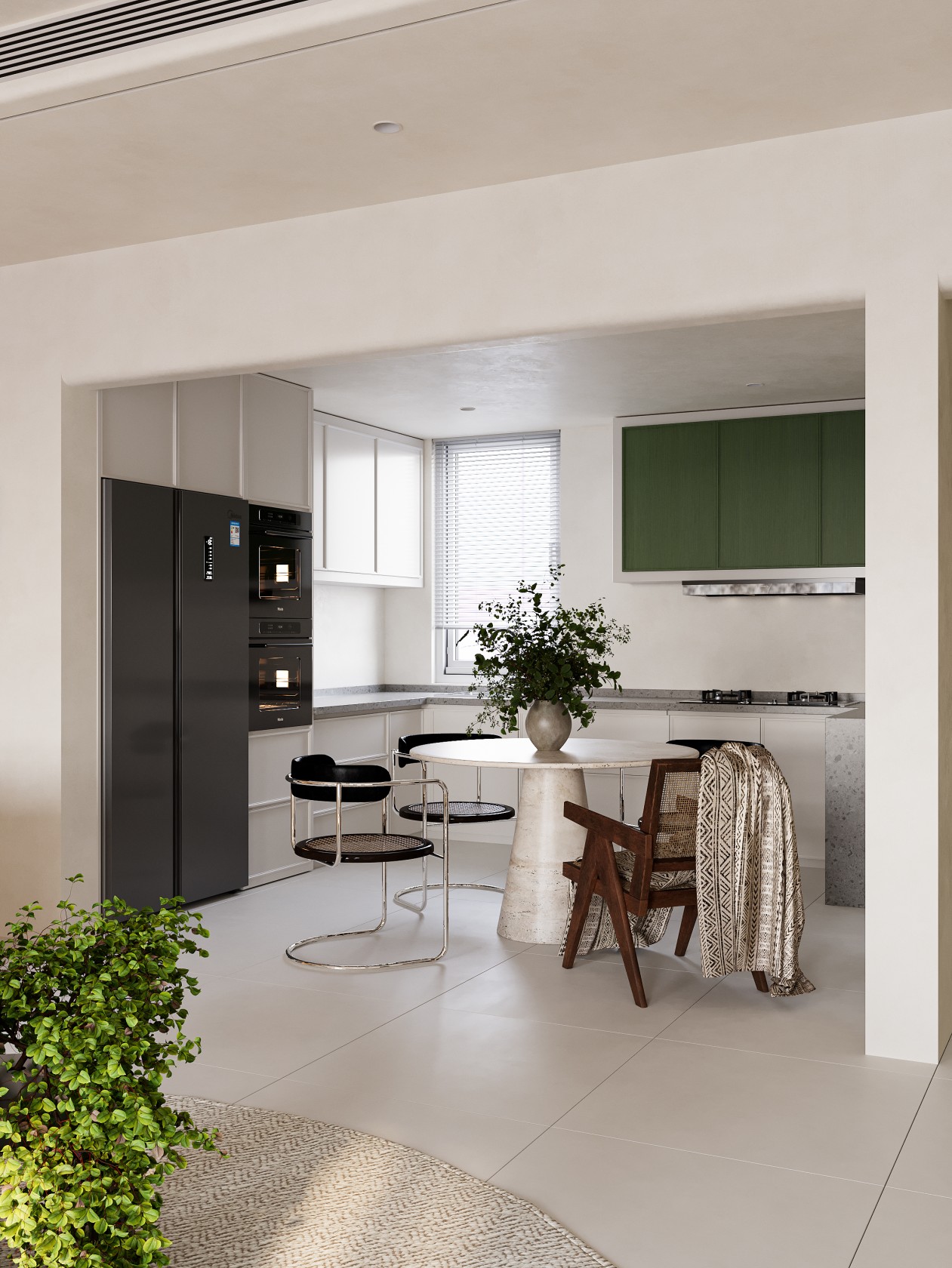 现代奶油风客餐厅效果图表现-3