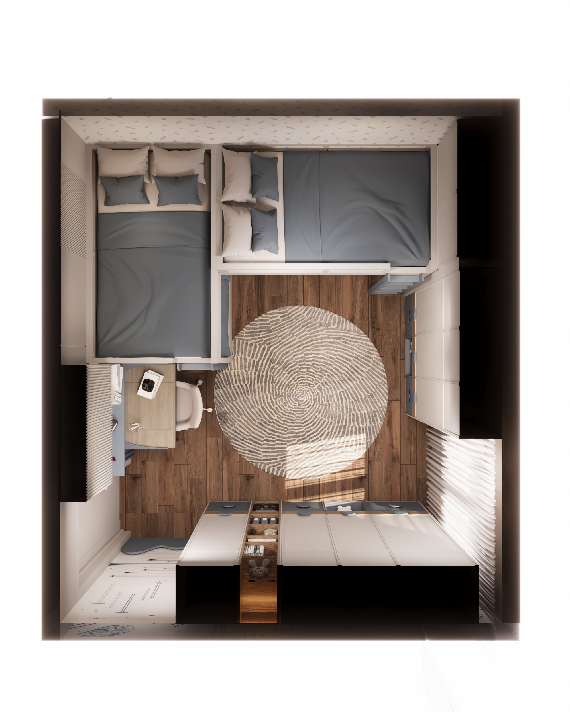 三间卧室套房（注：triplets一般指三胞胎，但结合这里bedroom推测可能是三间卧室组合的意思，更准确表达可能需结合具体语境） 丨Mariam Sharaf,Insight design-11