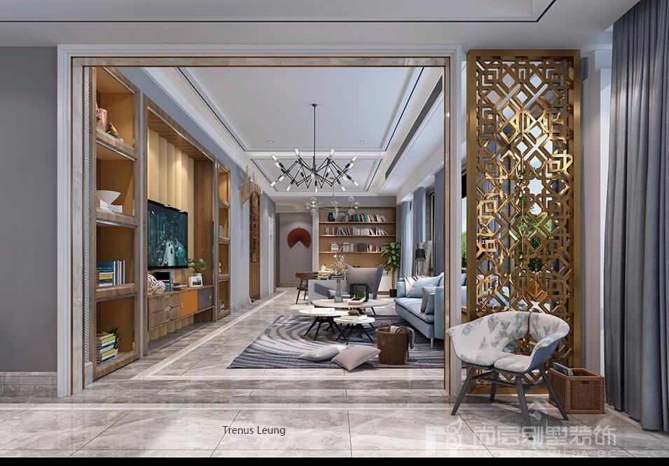 时尚灰调园林庭院，书柜沙发共筑惬意生活-10