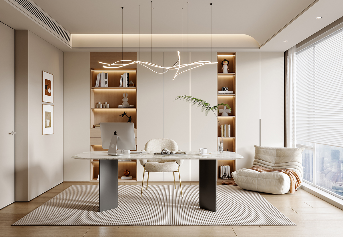 现代奶油风书房-3