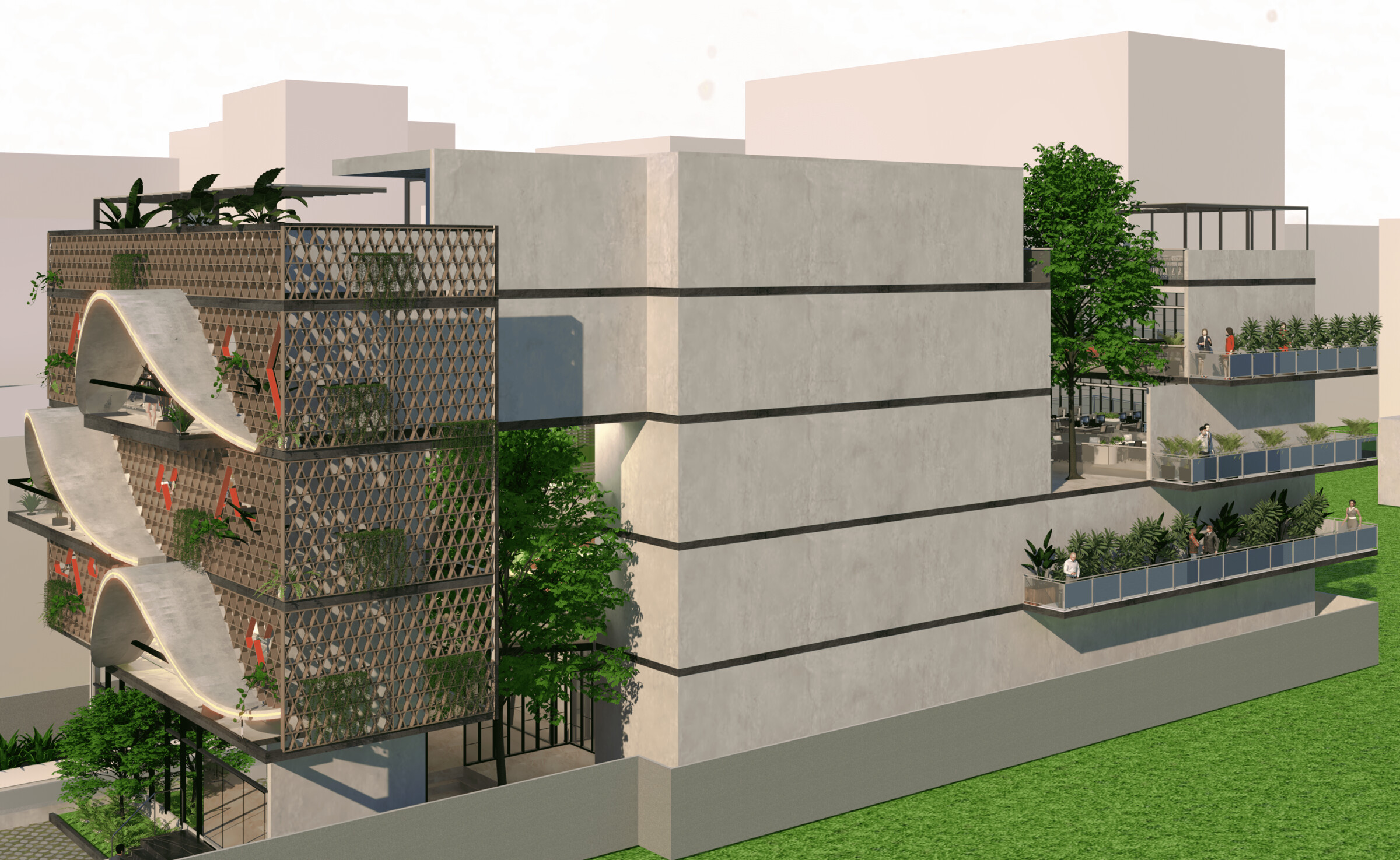 绿色屏风办公楼丨印度班加罗尔丨A.J Architects-13