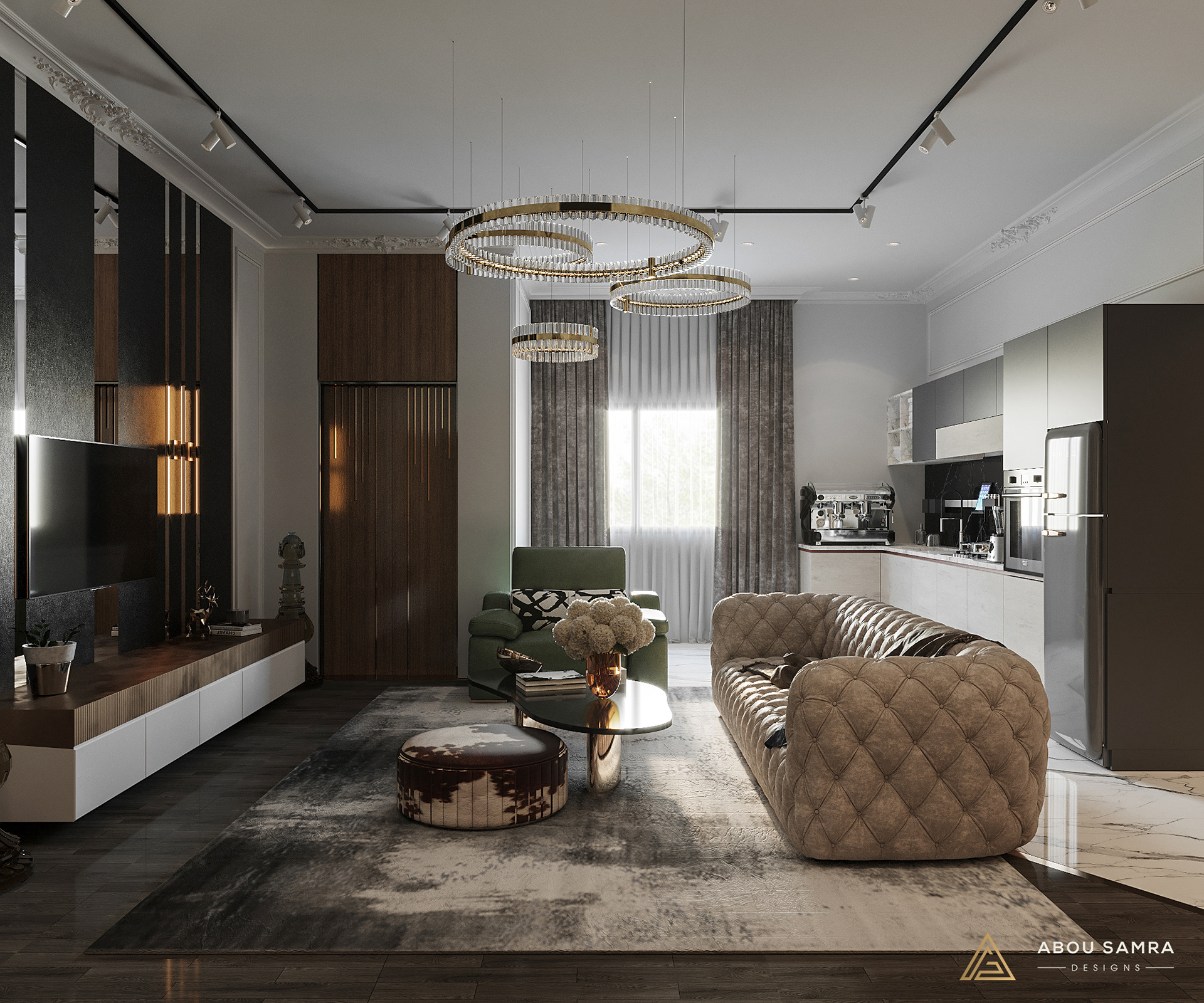 带小厨房的客厅丨沙特阿拉伯丨Abou Samra Group-10