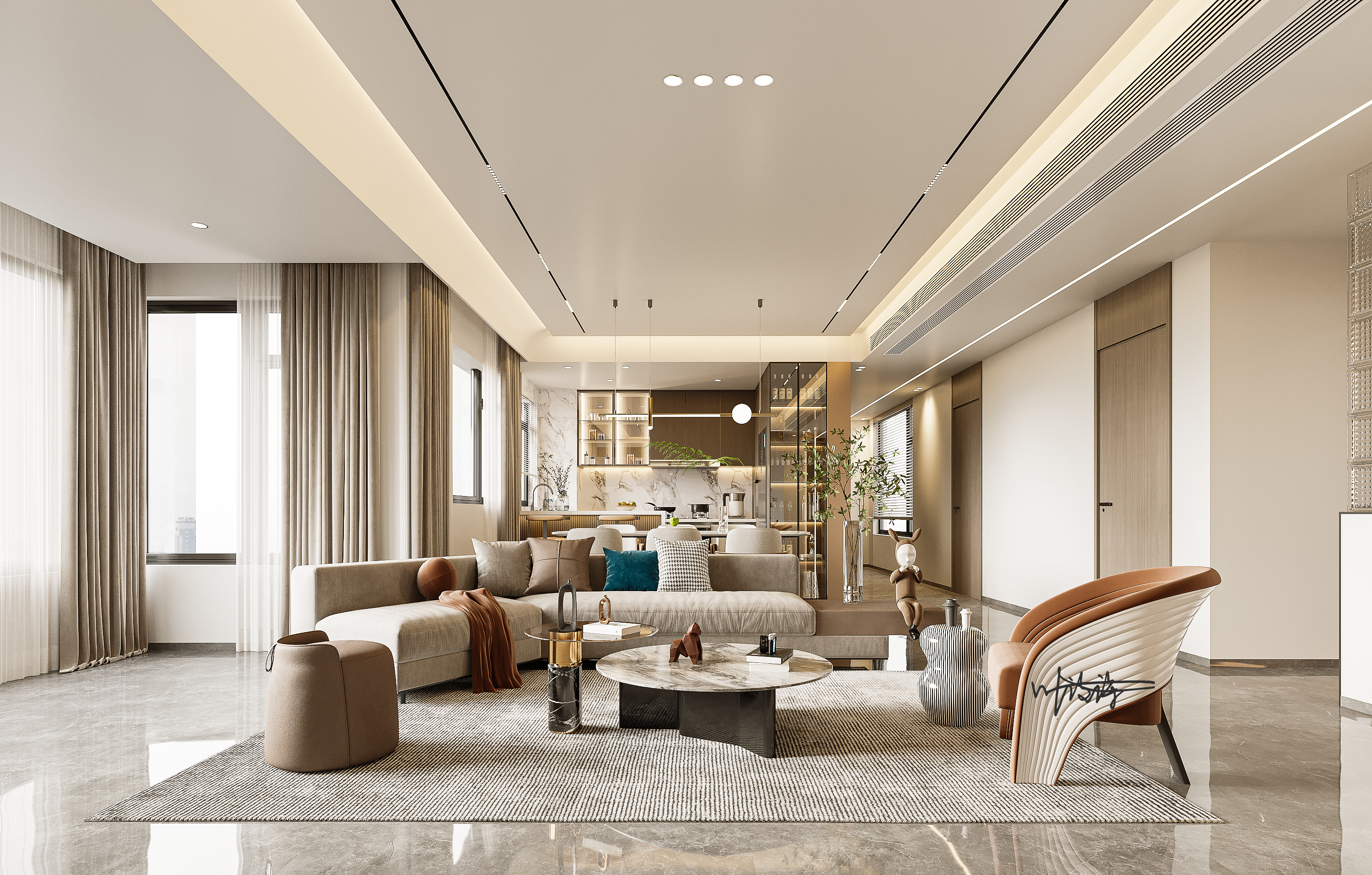 现代轻奢风|暖色系舒适惬意高级住宅-0