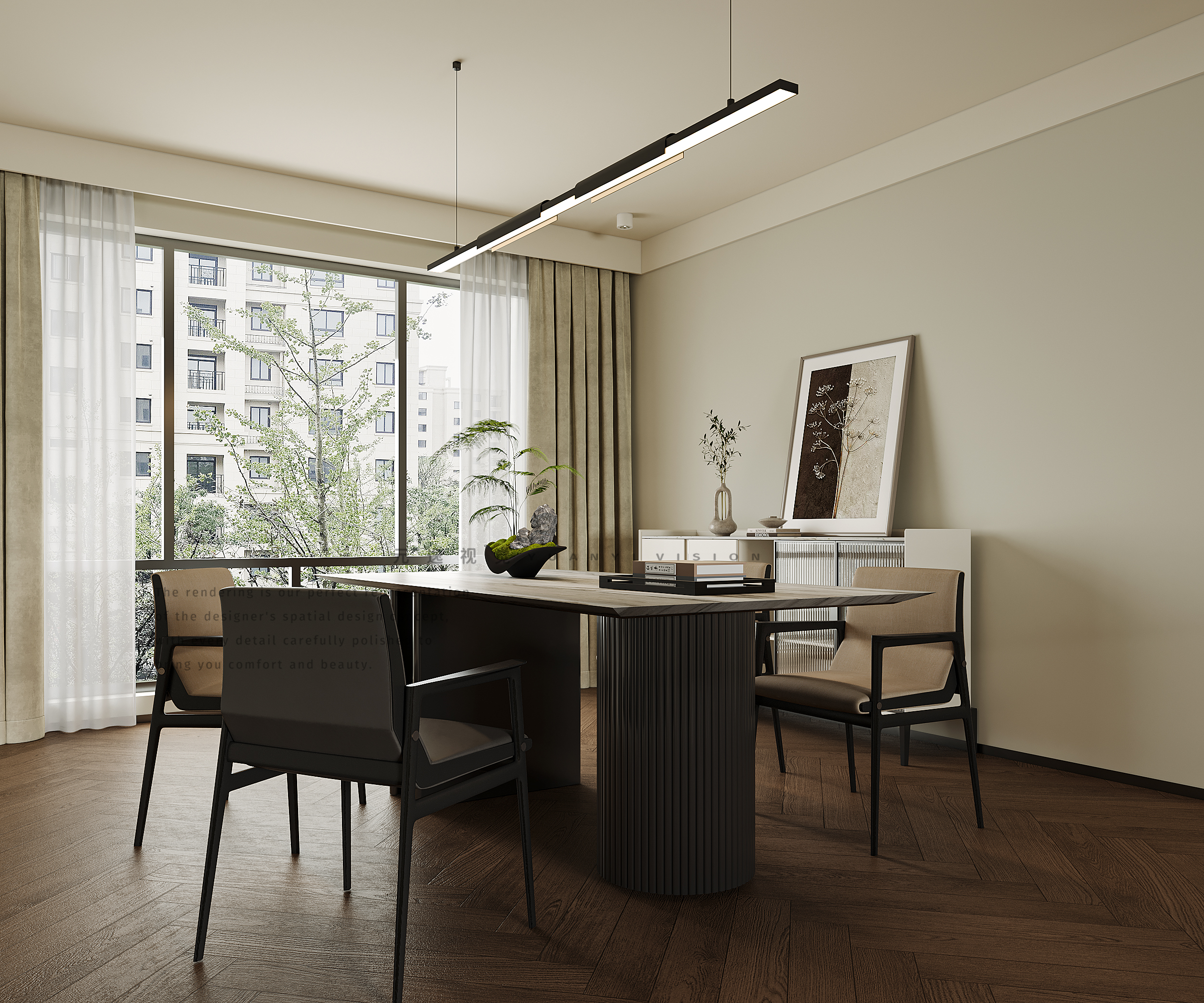 现代中古风客餐厅厨房设计丨个人效果图接单-10