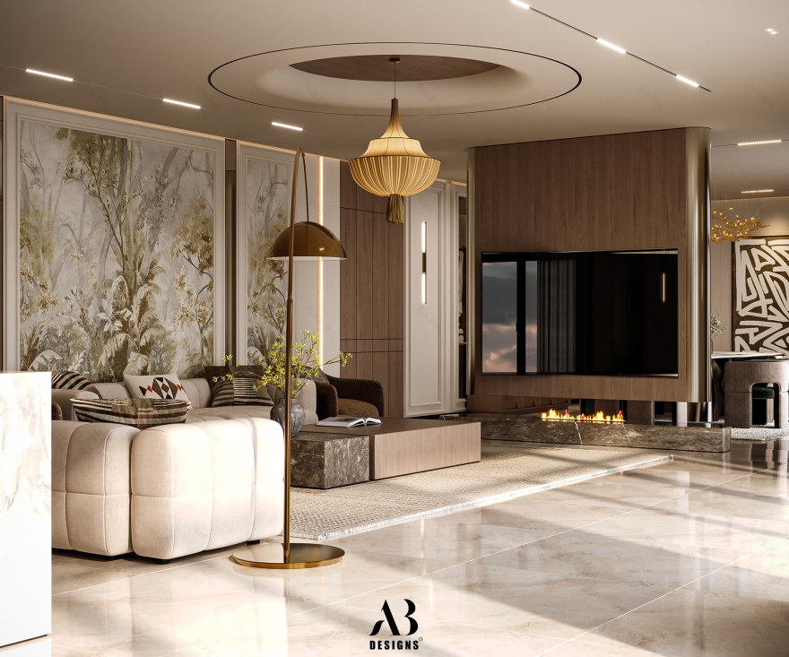 家庭礼堂与餐厅
注:原内容 Dinning 拼写有误,正确的是 Dining 丨巴林丨Ahmed Basiouny(AB Design Studio)-3