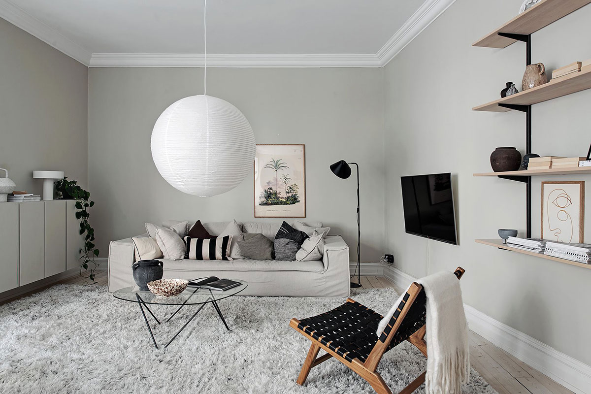 瑞典 71 平米绿色厨房不规则公寓设计-7