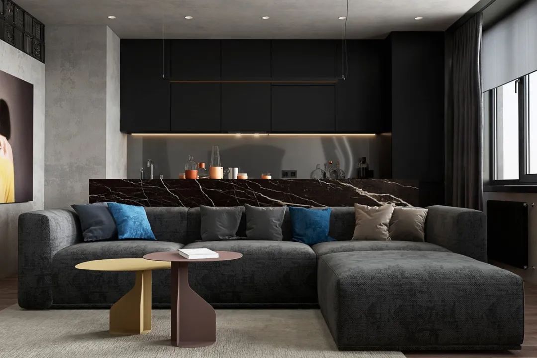 现代简约风暗色系混凝土住宅-1