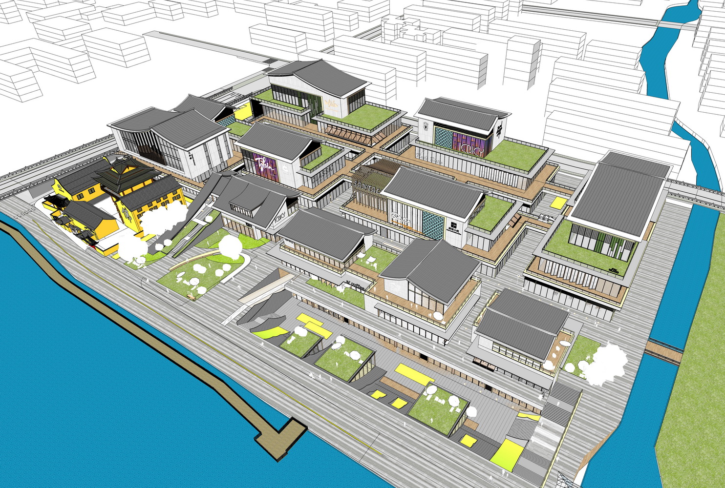 嘉兴南湖三塔里新中式商业街SU模型-0