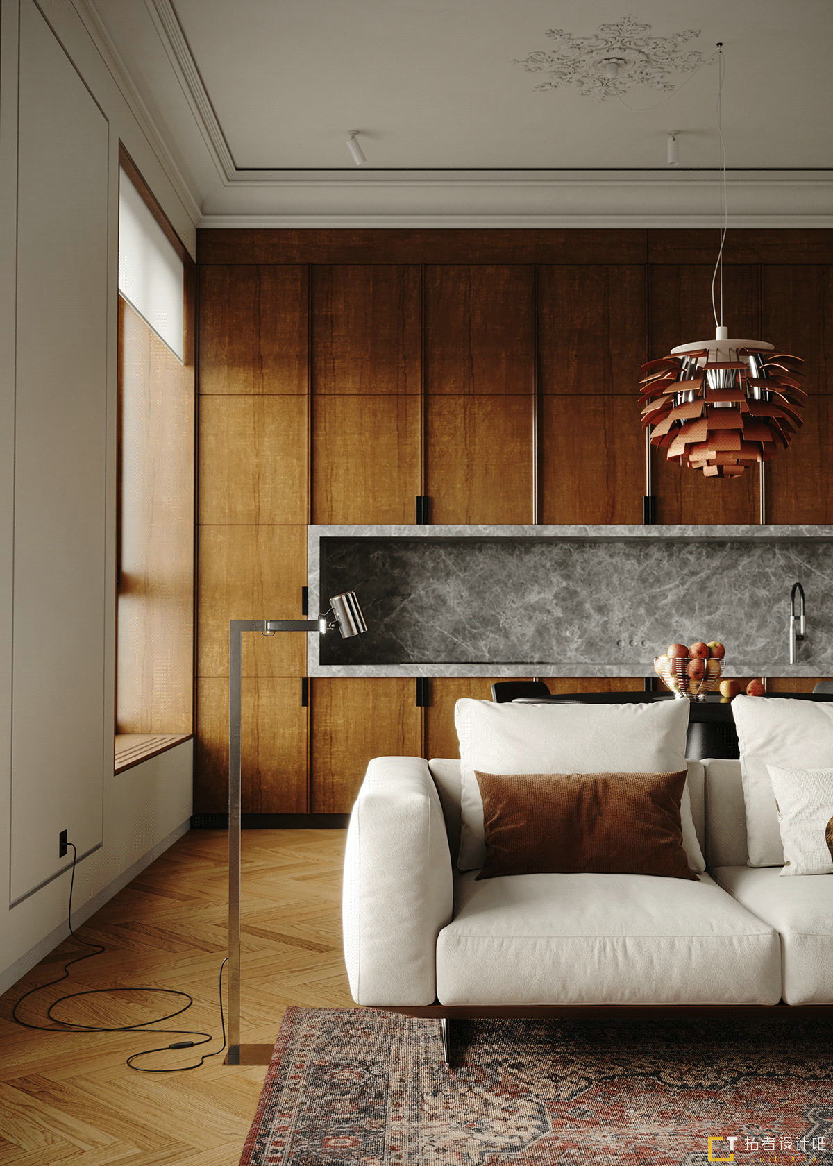 胡桃木+灰橙  意式质感空间设计！-4