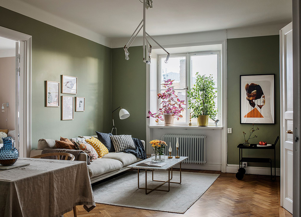 斯德哥尔摩 87 平米公寓 | olive living room and terracotta bedroom-1