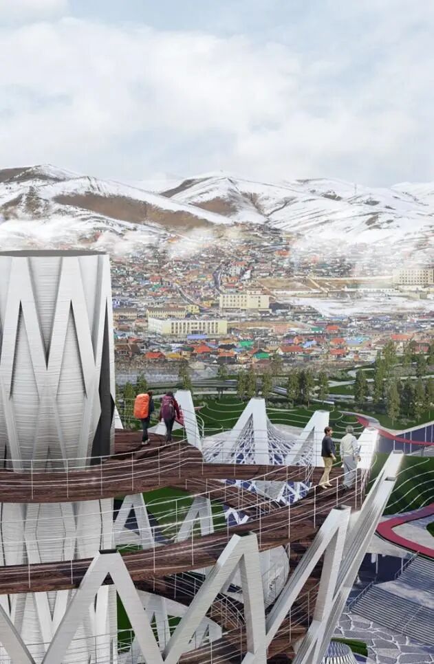 好抽象的展板形式!帅气学弟的优秀项目用“触媒理论+参数化建模”将传统蒙古包形态抽象转化!实现多功能现代化的城市综合体!-228