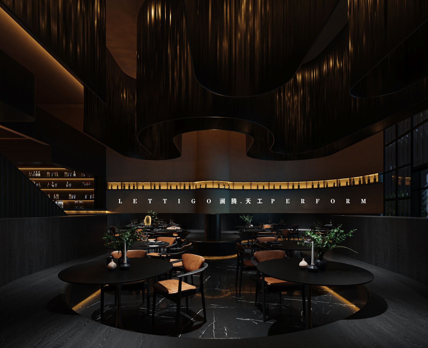 充满高端商务范的暗黑调西餐厅-1