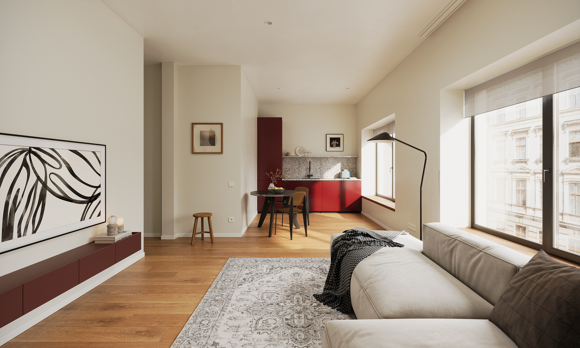 带红色厨房的公寓可视化项目丨德国柏林丨Mosolova Valeria-7