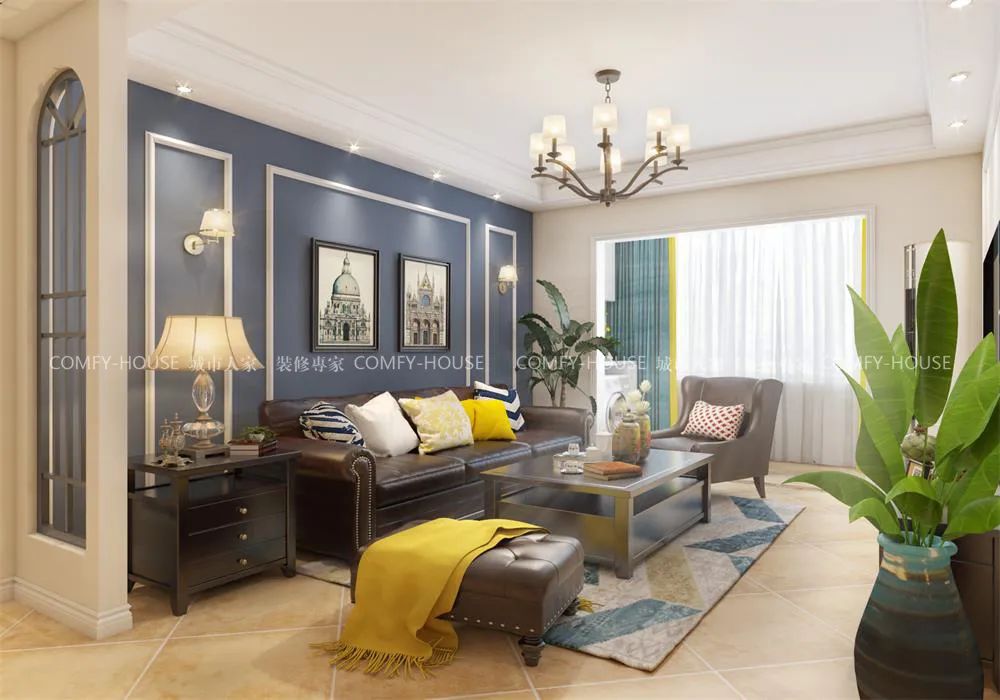 简美风三室两厅，绿植美式隔断打造清新净土-7