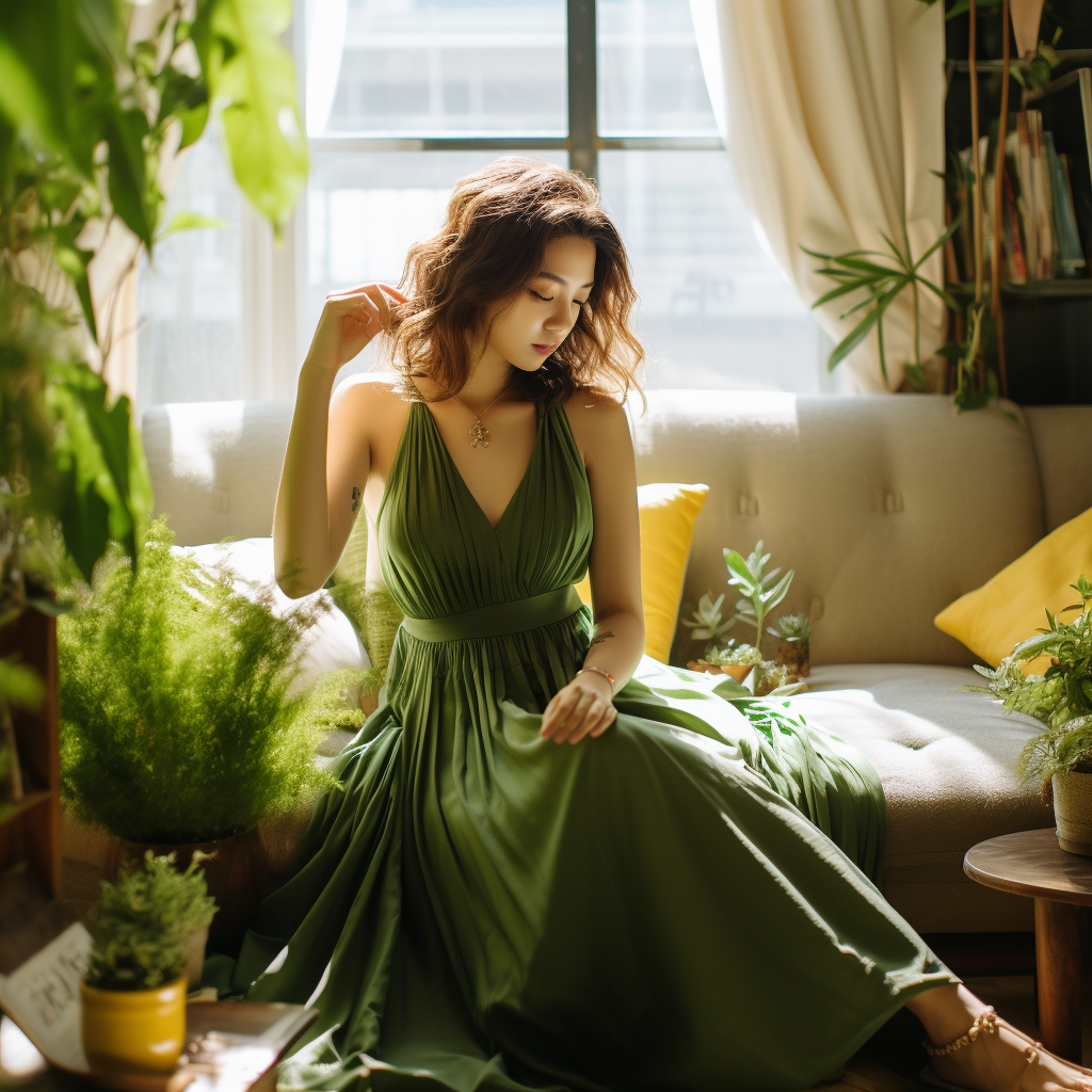 绿色沙发模特-6