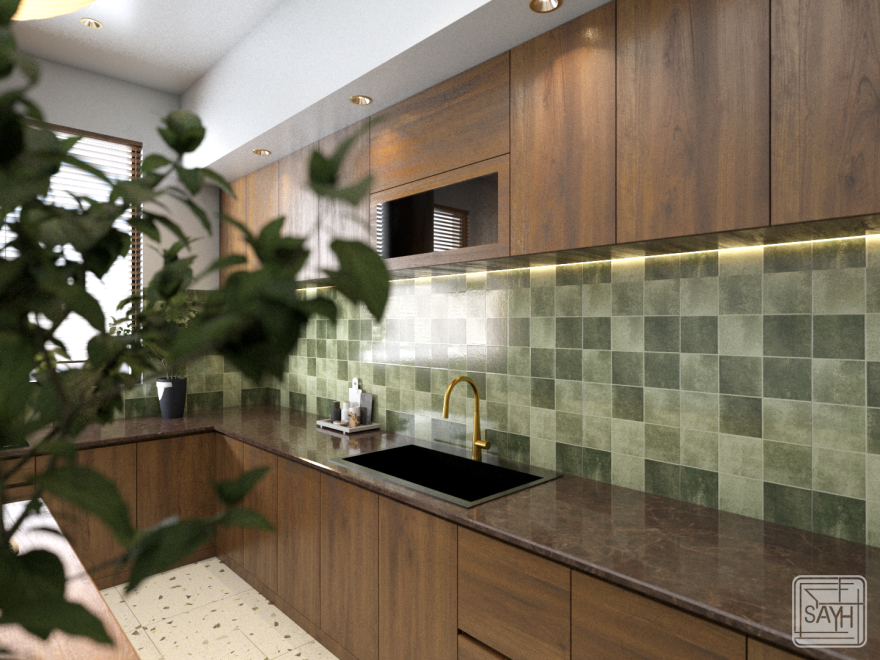 Green Tile Kitchen – A Warm Modern Retreat-22